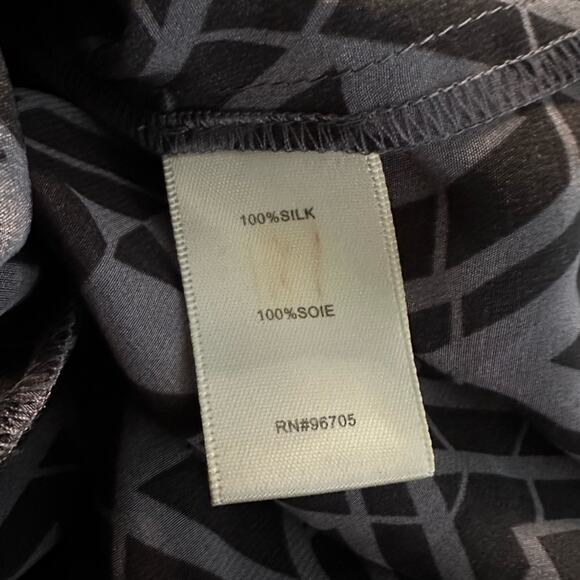 Rebecca Taylor 100% Silk Geo Dress Long Sleeve Gray Cut Out Preppy Goth Vacation - Picture 8 of 9